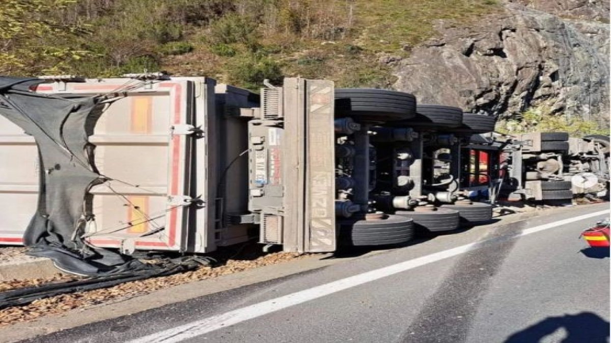 Ordu'nun Mesudiye ilçesinde talaş yüklü bir tırın devrilmesi sonucu sürücü