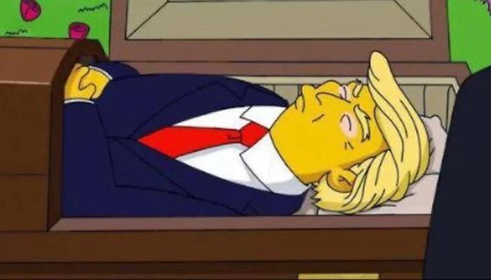 Simpsonlar dizisinden sızdırıldığı iddia edilen sahnede Donald Trump tabut içinde