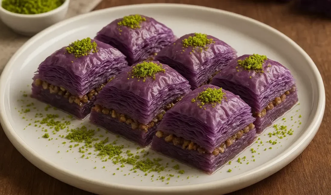 Mor baklava, geleneksel baklavanın orman meyveleriyle renklendirilmiş ve mormiks adı