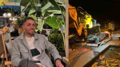 Alanya D-400’de yaya alt geçidi girişine düşen otomobil alev aldı;