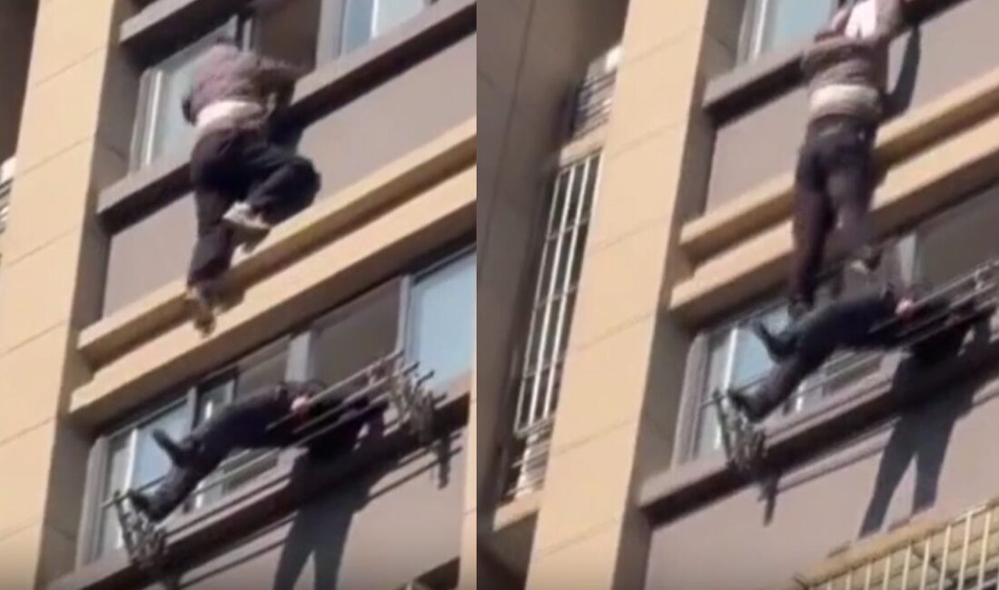 Çin’de bir apartmanda yaşanan kazada, 15. kattan düşen adamın çamaşır