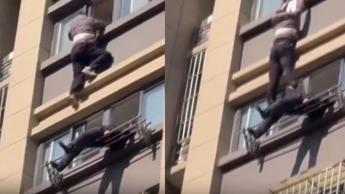 Çin’de bir apartmanda yaşanan kazada, 15. kattan düşen adamın çamaşır