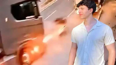 Bir tırın dönüş manevrası sırasında yaşanan ve güvenlik kameralarına yansıyan