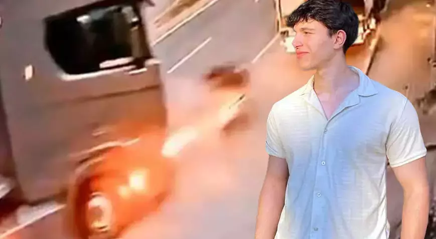 Bir tırın dönüş manevrası sırasında yaşanan ve güvenlik kameralarına yansıyan