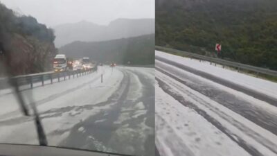 Antalya'da Mayıs ayında yaşanan kar ve dolu şoku trafiği felç